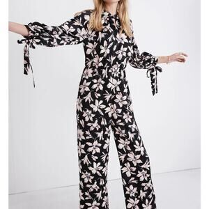 Madewell Winter Orchid Tie-Sleeve Wide Leg Jumpsuit Brigette True Black XXL